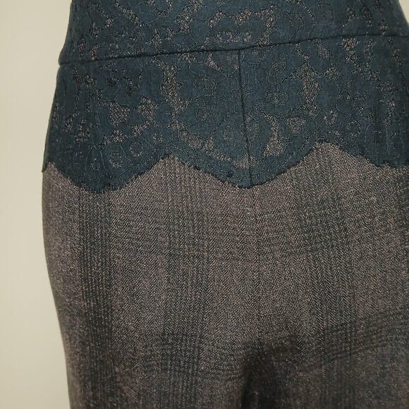 Anthropologie Elevenses The Brighton Preppy Tweed Plaid Lace Trousers Size 12 - Picture 4 of 10